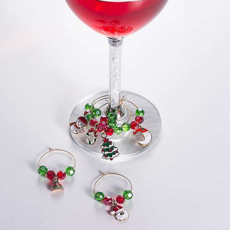 6 Pc Christmas Glass Ornaments Christmas Wine Ring for Goblet Drinks