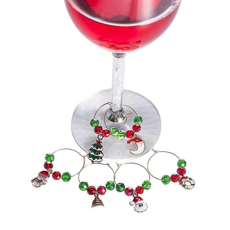 6 Pc Christmas Glass Ornaments Christmas Wine Ring for Goblet Drinks