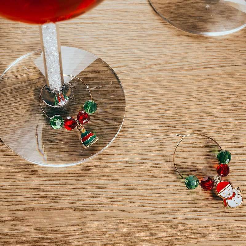 6 Pc Christmas Glass Ornaments Christmas Wine Ring for Goblet Drinks