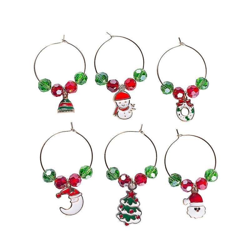 6 Pc Christmas Glass Ornaments Christmas Wine Ring for Goblet Drinks
