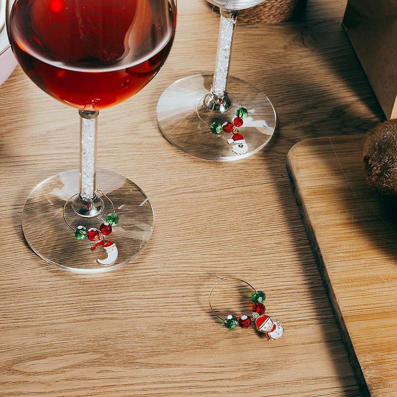 6 Pc Christmas Glass Ornaments Christmas Wine Ring for Goblet Drinks