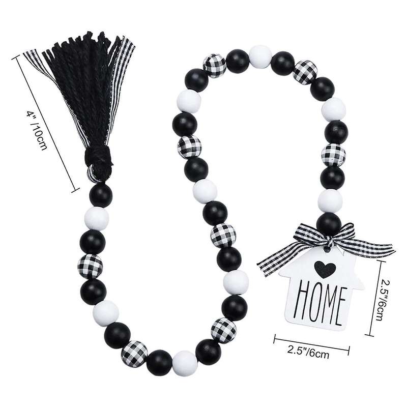 Farmhouse Wood Bead Garland,black & White Wooden Beads with Tassels