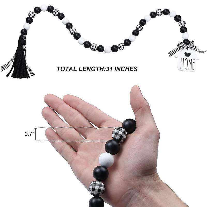 Farmhouse Wood Bead Garland,black & White Wooden Beads with Tassels