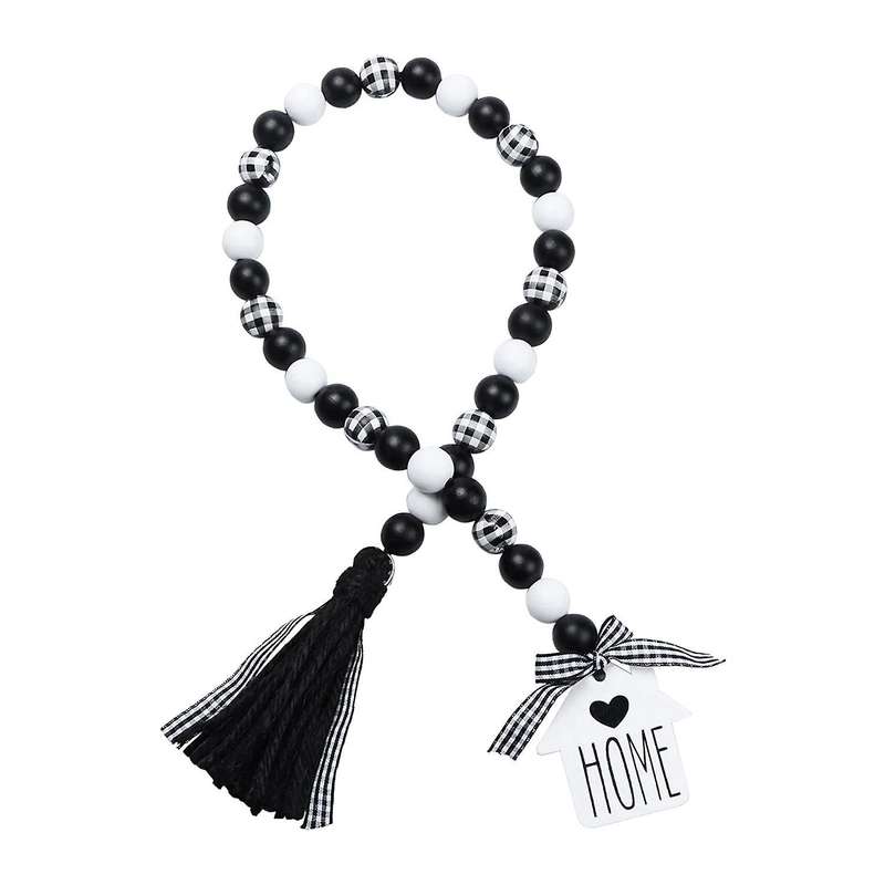 Farmhouse Wood Bead Garland,black & White Wooden Beads with Tassels
