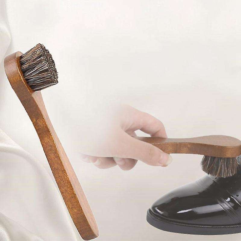 3 Brown Beech Handle Horsehair Smooth Leather Shoes Cleaning Brushes