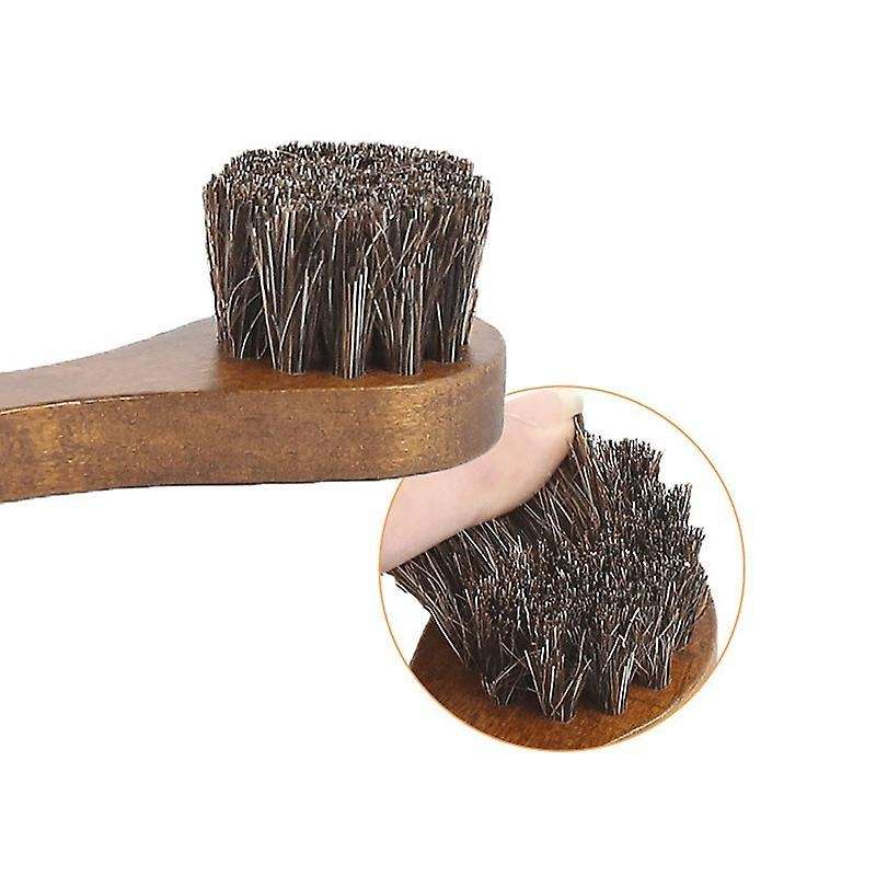 3 Brown Beech Handle Horsehair Smooth Leather Shoes Cleaning Brushes