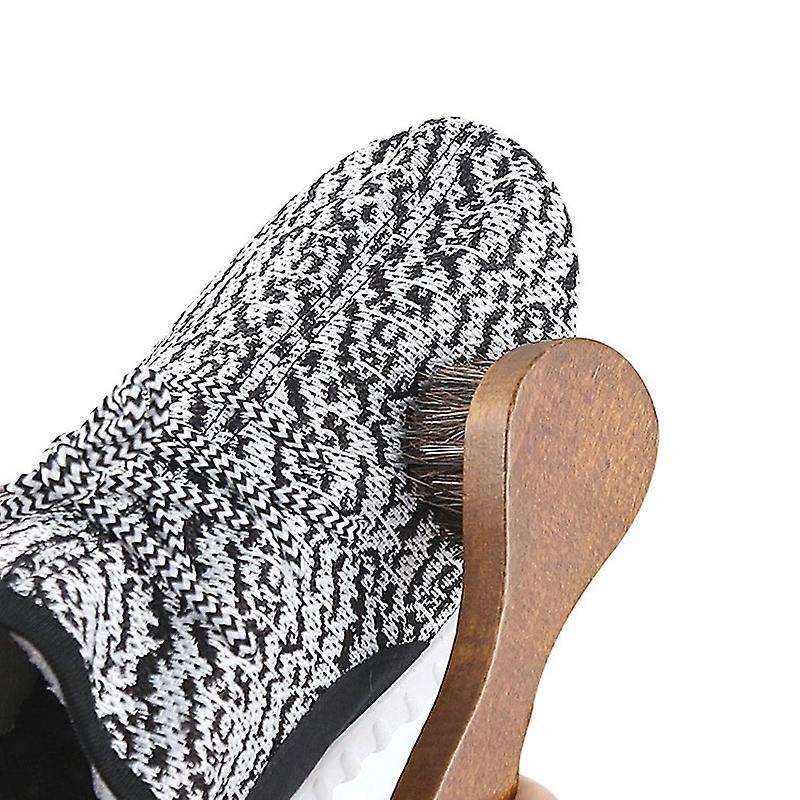 3 Brown Beech Handle Horsehair Smooth Leather Shoes Cleaning Brushes