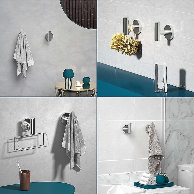 2pcs Brushed Silver Self Adhesive Hooks for Hanging Bath Wall