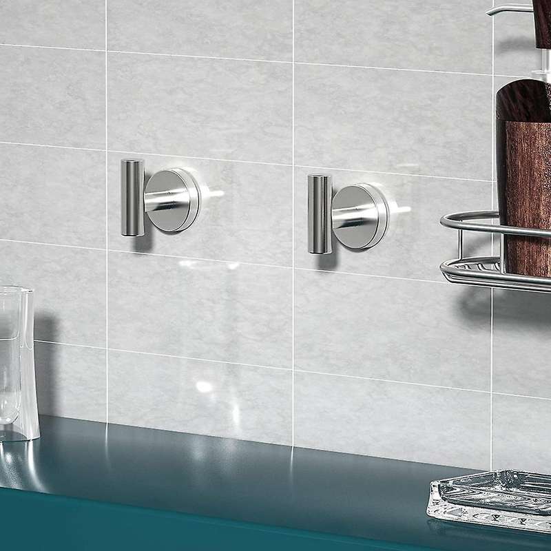 2pcs Brushed Silver Self Adhesive Hooks for Hanging Bath Wall