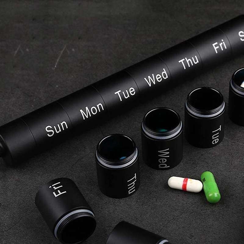Black Metal Pill Box Organizer,7 Days Pill Organizer,waterproof Case