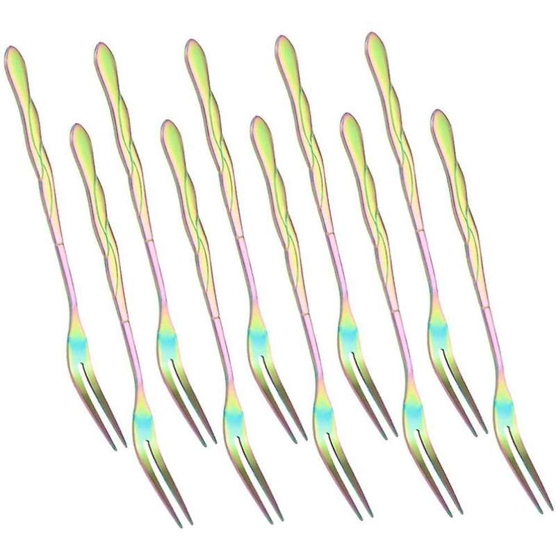 10pcs Stainless Steel Cake Fork 2 Prong Dinner Fork Multicolor