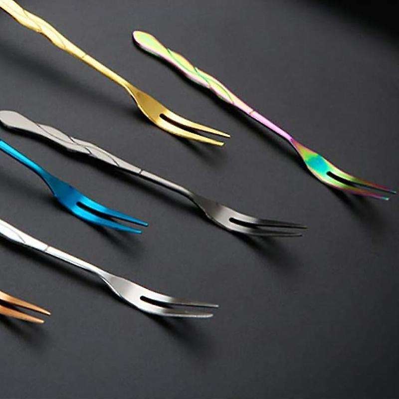 10pcs Stainless Steel Cake Fork 2 Prong Dinner Fork Multicolor
