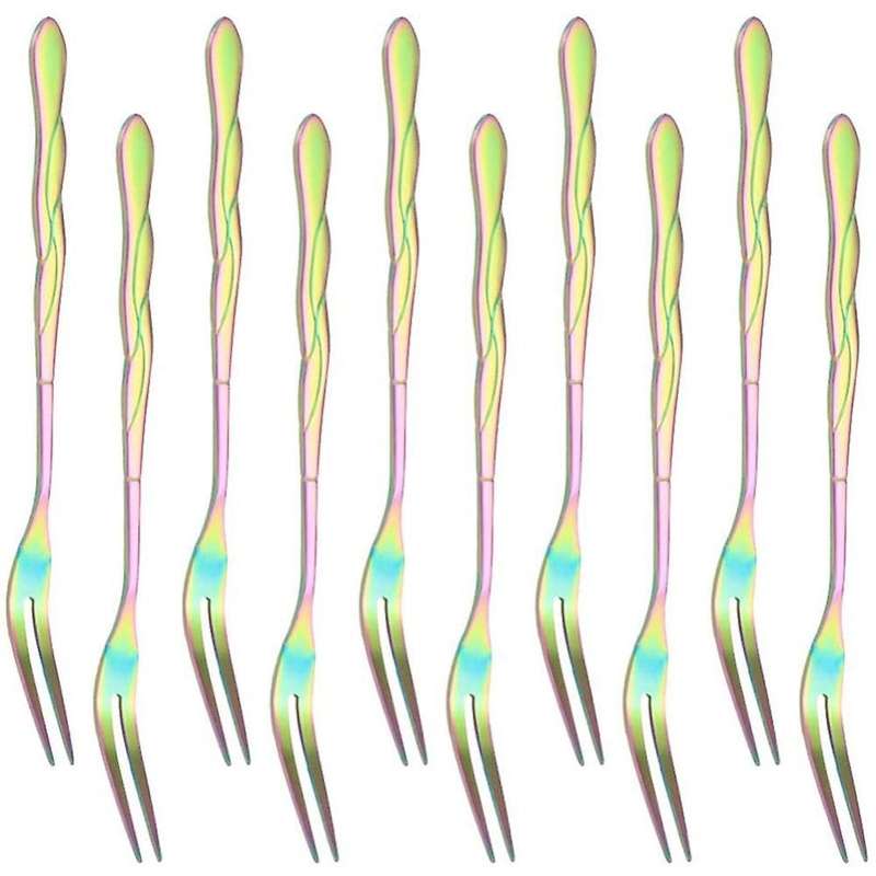 10pcs Stainless Steel Cake Fork 2 Prong Dinner Fork Multicolor