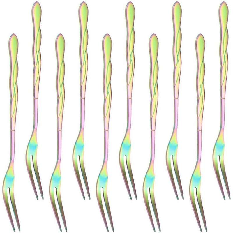 10pcs Stainless Steel Cake Fork 2 Prong Dinner Fork Multicolor