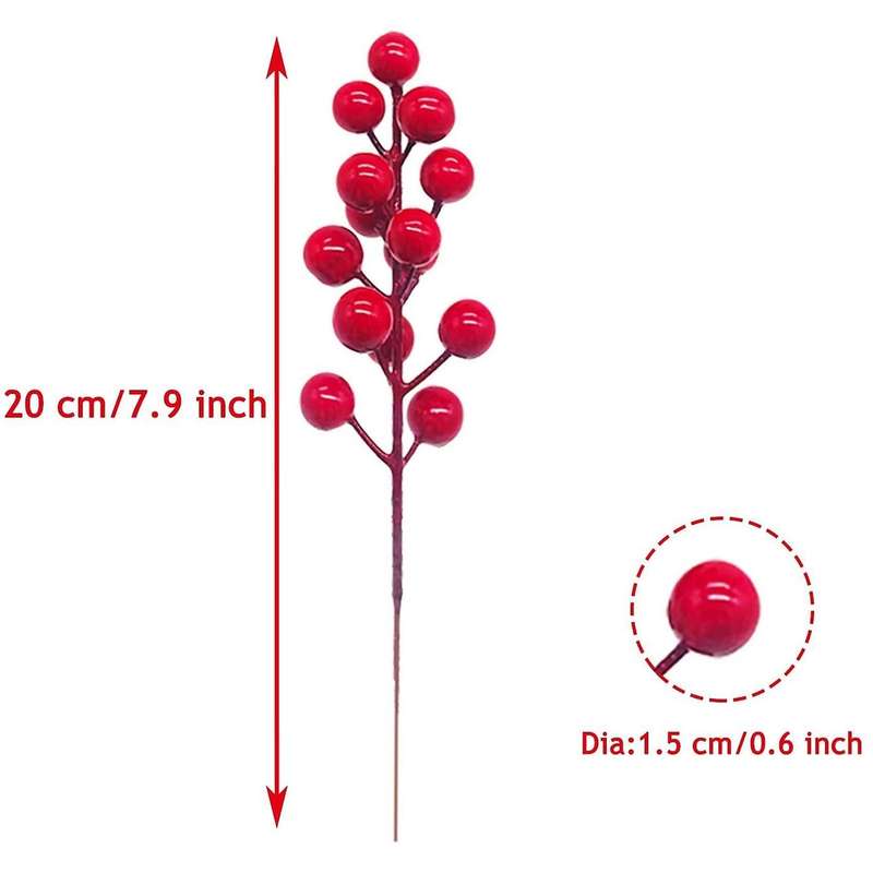 24 Pack 7.9 Inch Christmas Berries Holly Branch for Christmas Tree