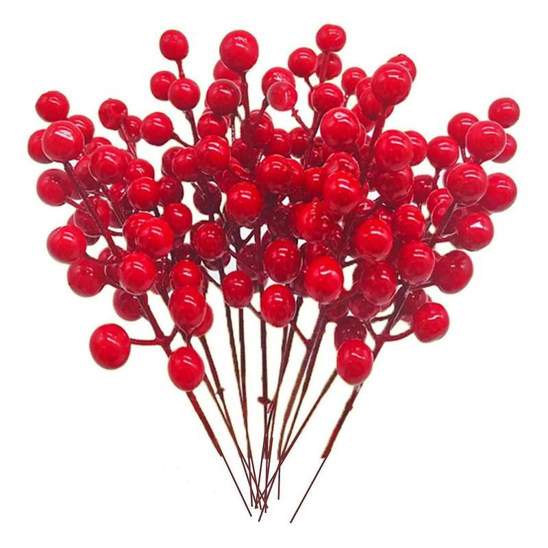 24 Pack 7.9 Inch Christmas Berries Holly Branch for Christmas Tree