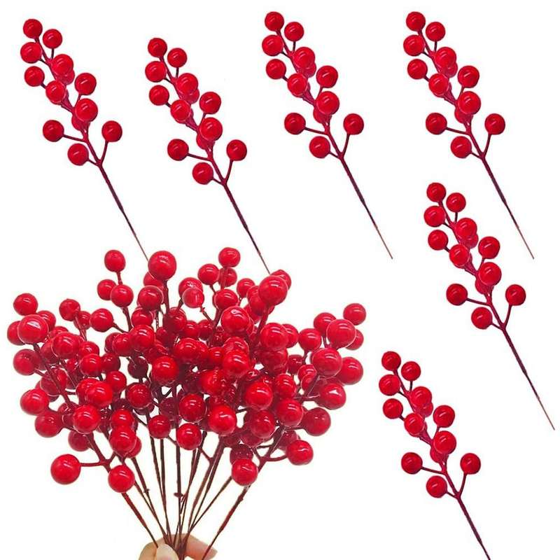 24 Pack 7.9 Inch Christmas Berries Holly Branch for Christmas Tree