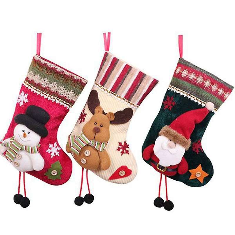 3 Pcs Christmas Stockings Santa Claus Snowman and Reindeer for Xmas