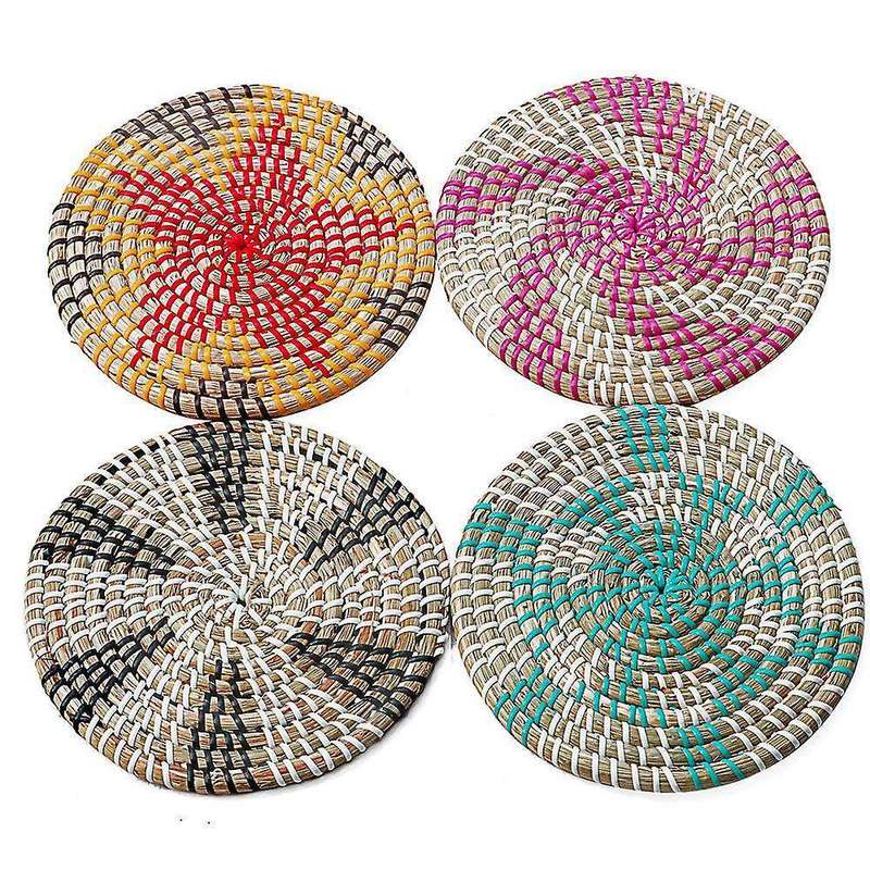 Straw Round Home Dining Table Heat Insulation Pad Coaster (c)