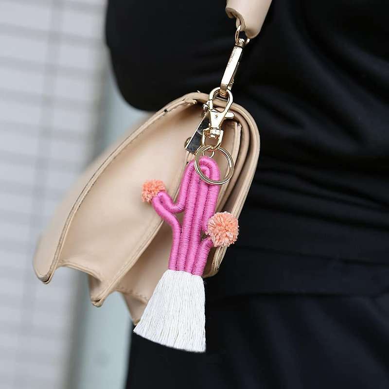 3 Pack Women Girls Boho Weaving Cactus Tassel Keychain Bag Keyring