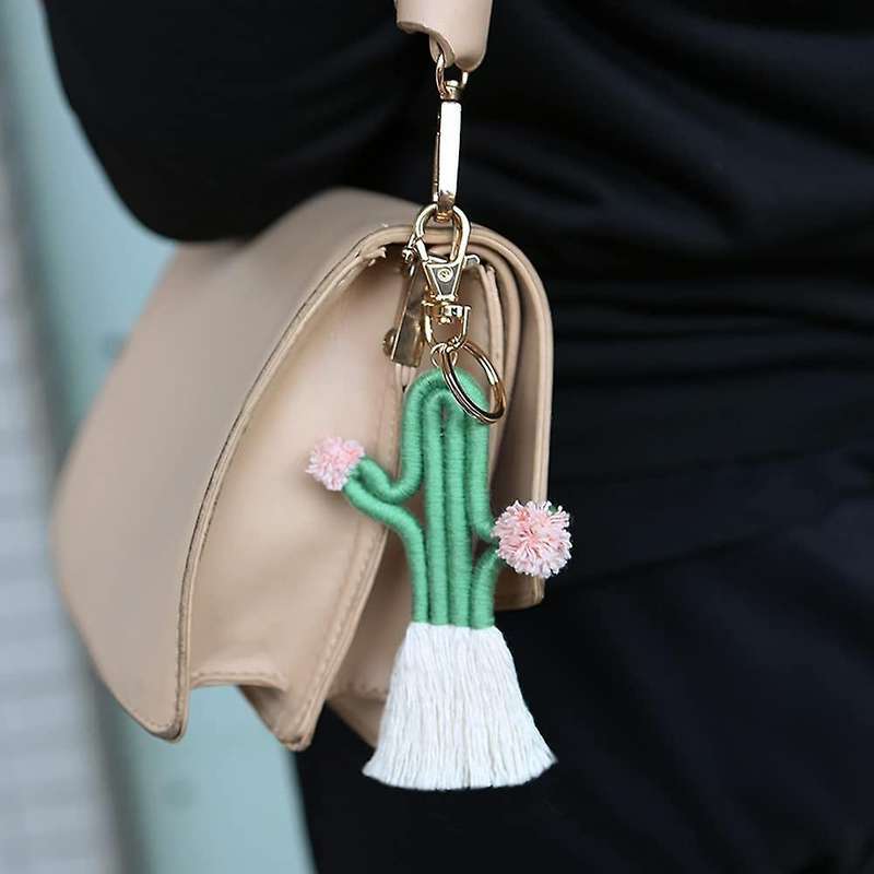 3 Pack Women Girls Boho Weaving Cactus Tassel Keychain Bag Keyring