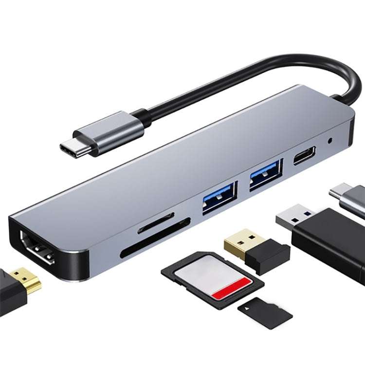 AD-033 6 In 1 USB-C / Type-C to 4K HDMI + SD / TF Card Slot + PD USB-C / Type-C Charging + 2 USB ...