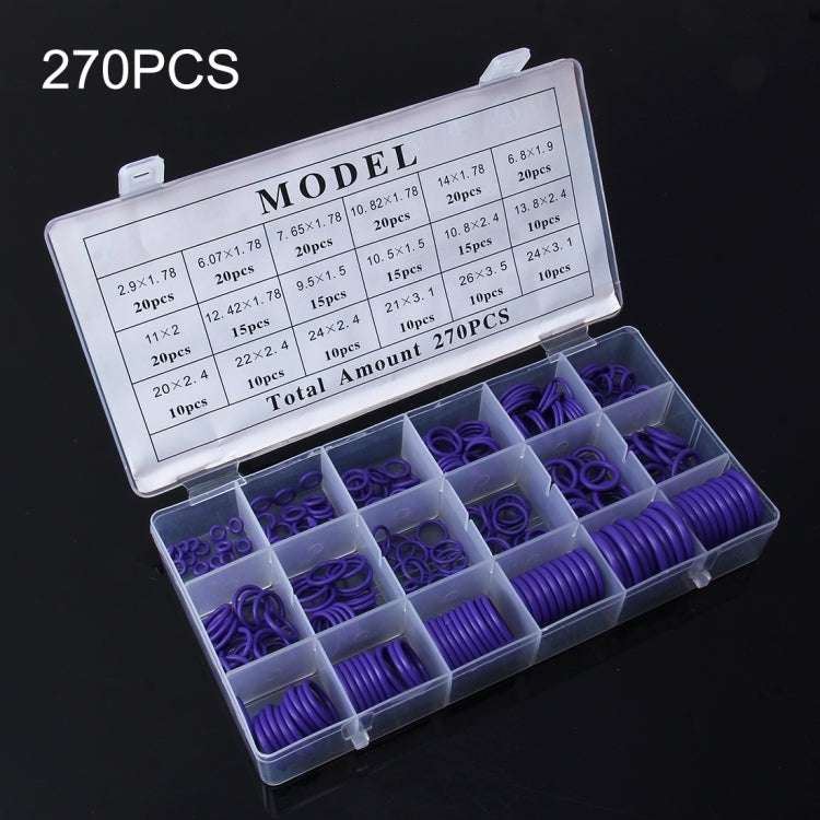 270 PCS Car Auto Vehicle 18 Sizes Assortment Kit Air Conditioning HNBR Seal O-Ring Set