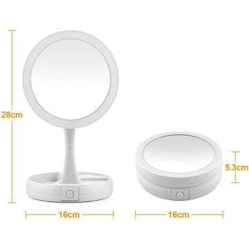 10X Magnifying Lighted Double-Sided Makeup Mirror LED Bathroom Travel Foldable