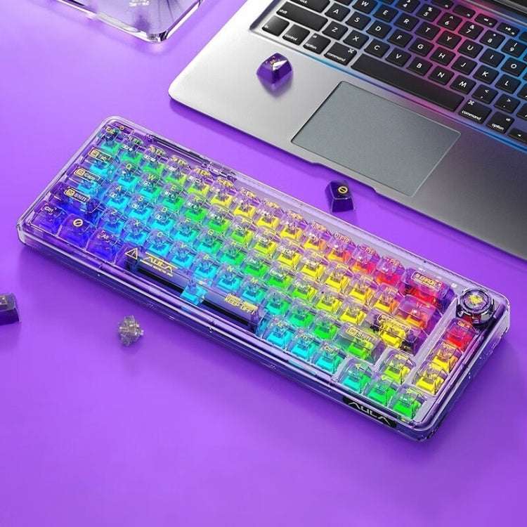 AULA F68 Transparent Customized Wired/Wireless/Bluetooth Three Model RGB Pluggable Mechanical Key...