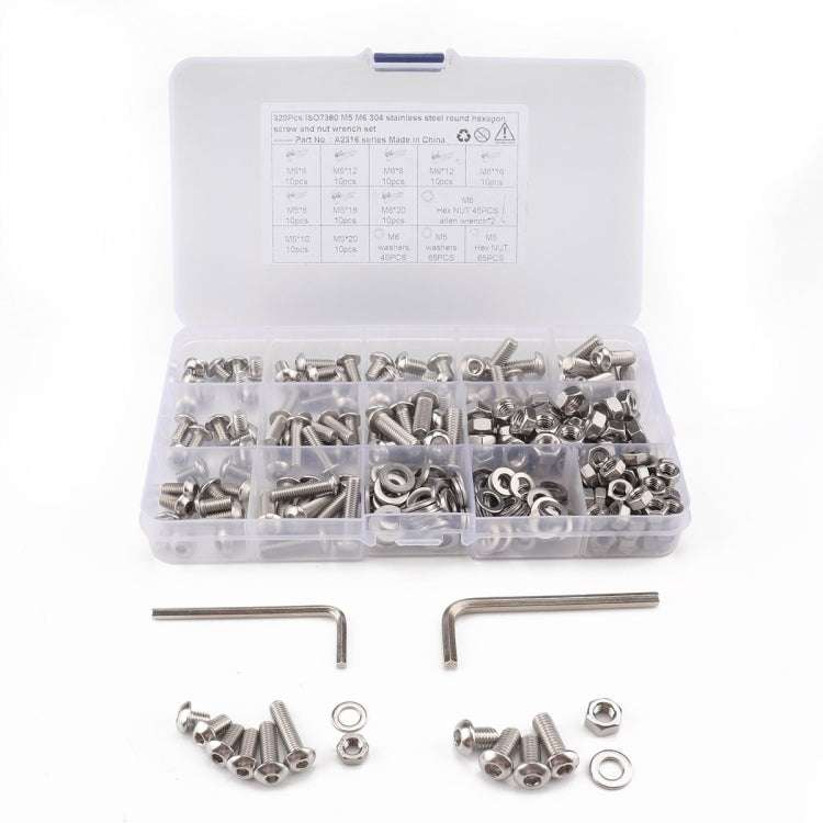 320 PCS 304 Stainless Steel Screws and Nuts M5 M6 Hex Socket Head Cap Screws Gasket Wrench Assort...