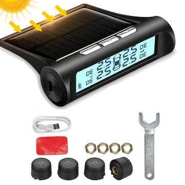 Solar TPMS Tire Pressure Monitor System 4 External Sensors For RV Truck Trailer