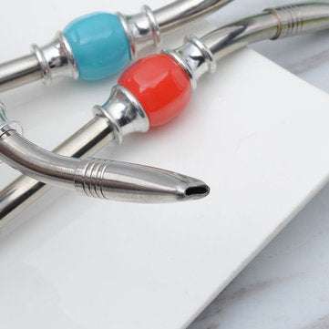 KC-CS01 Random Color Stainless Steel Yerba Mate Tea Gourd Reusable Drink Filtered Spoon Straw