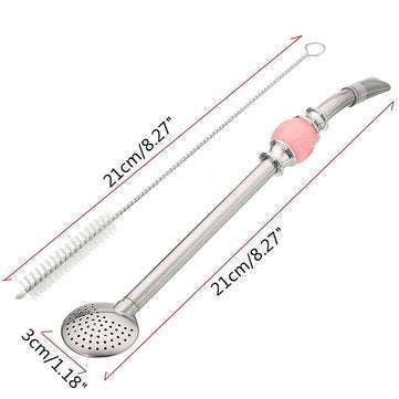 KC-CS01 Random Color Stainless Steel Yerba Mate Tea Gourd Reusable Drink Filtered Spoon Straw