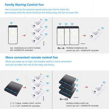 SMATRUL Black 433Mhz Smart Push 1Gang Wireless Switch Light + RF 1 Remote Control