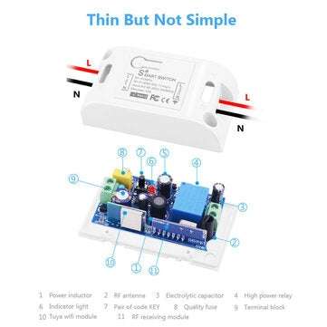 SMATRUL Black 433Mhz Smart Push 1Gang Wireless Switch Light + RF 1 Remote Control