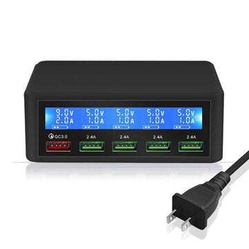 QC3.0 5 USB Mobile Phone Charger Real-time Dynamic of Intelligent LCD Digital Disp... (PLUG: EUPLUG)