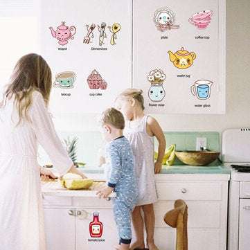 Cartoon Kitchen Utensil Wall Sticker Removable Kitchen Decorative Stickers Multi Color PVC Decals