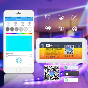 DC12/24V 12A Smart Wifi APP Control RGB LED Strip Light Controller Work With Alexa Google Assistant