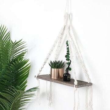 Macrame Plant Hanger Rack Hanging Shelf Bookshelf Hemp Rope Wall Mounted Shelves (TYPE: TYPEA)