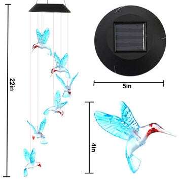 Solar Hummingbird Wind Chime Light Waterproof Color Changing Solar Powered LED