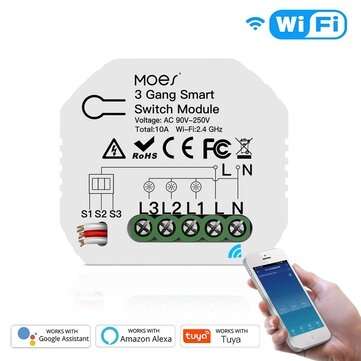 MoesHouse Mini DIY WiFi Smart Light Switch 3 Gang 1/2 Way Module Smart Life/Tuya App Control for Ama