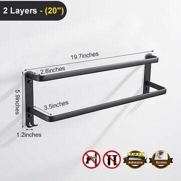 Towel Hanger Wall Mounted 30-50 CM Towel Rack Bathroom Aluminum Black Towel Bar (STYLE: 6)