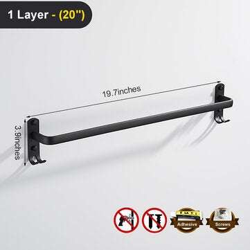 Towel Hanger Wall Mounted 30-50 CM Towel Rack Bathroom Aluminum Black Towel Bar (STYLE: 3)
