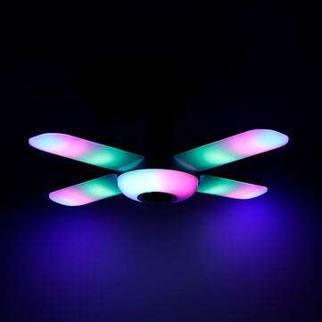 E27 LED RGB 4 Leaves Garage Light Bulb Deformable Music Ceiling Lamp Bluetooth APP Fixture Workshop+