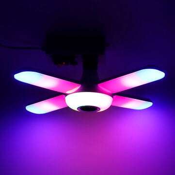 E27 LED RGB 4 Leaves Garage Light Bulb Deformable Music Ceiling Lamp Bluetooth APP Fixture Workshop+