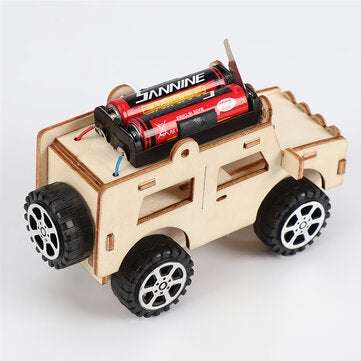 DIY Wood Electric Car Assembled Scientific Painted Color Exercise Hands-on Ability Experiment Kids E