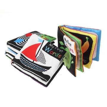 4 packs Sound Paper English Cloth Book Black and White Enlightenment Words Colors Shapes Numbers Ear