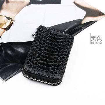High Quality Zipper Around Genuine Leather Crocodile Pattern Card Holder Wallets ... (COLOR.: BLACK)