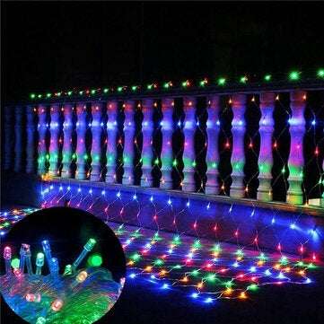 Solar Powered LED Mesh Curtain Fairy String Light Wedding Indoor Ou... (LIGHT COLOR: COLOURFULLIGHT)