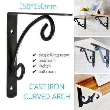 5.9 Inch Vintage Cast Iron Wall Shelf Bracket Rack Black Antique Curl Pattern Home DIY